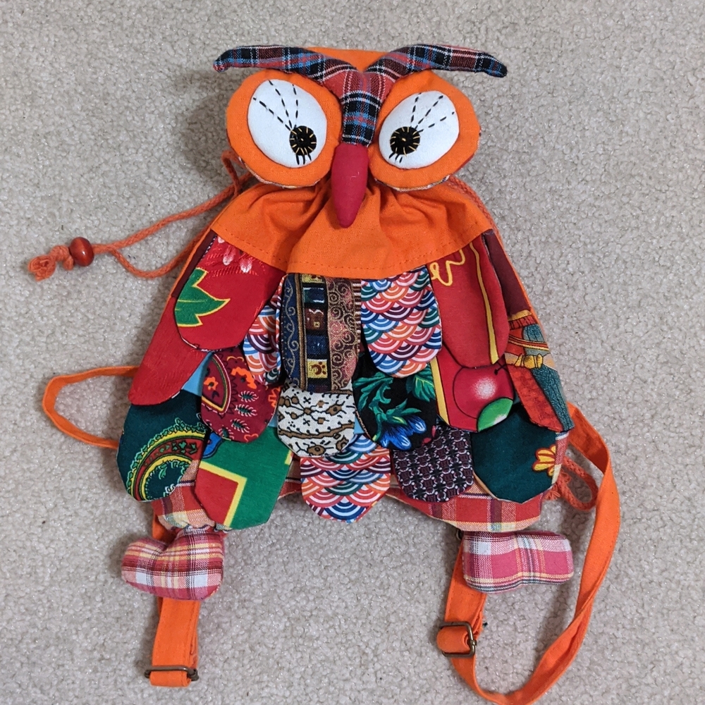 Orange Owl Drawstring Backpack